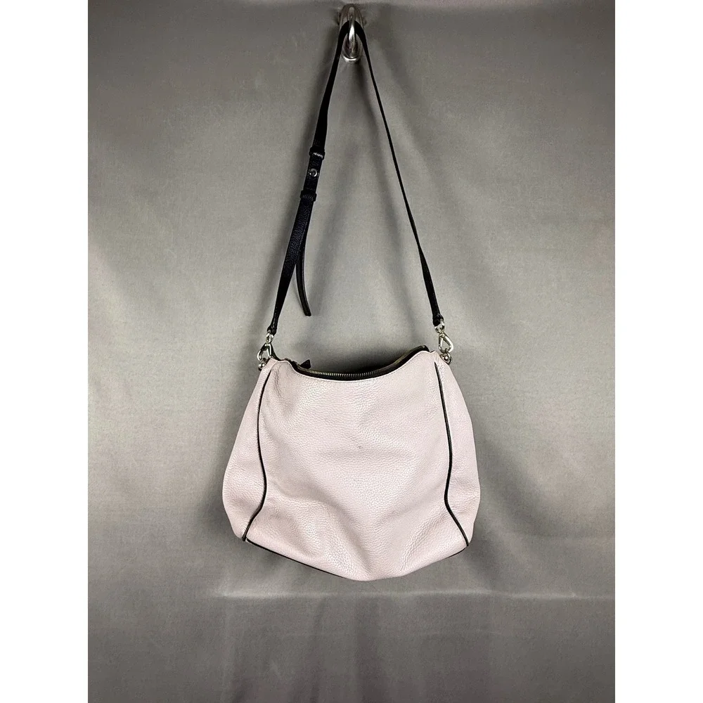 Kate Spade Crossbody Bag Womens Medium Taupe Black Pebbled Leather Hobo Shoulder